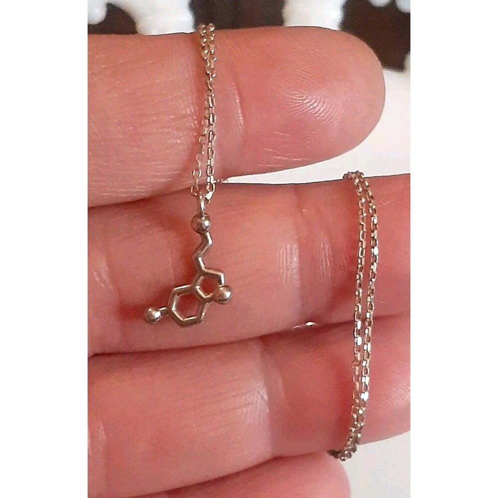 Sterling silver Serotonin Molecule Pendant necklace. 16 In